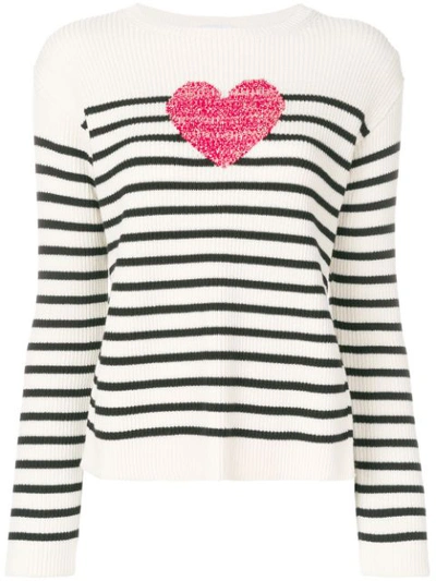 Red Valentino Knit Heart Striped Sweater In Ivory Black
