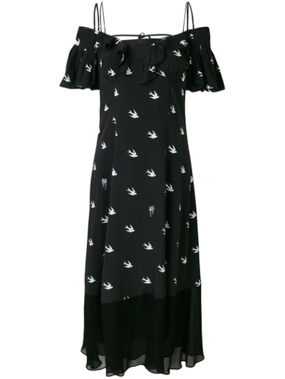 Mcq By Alexander Mcqueen Cold-shoulder Chiffon-paneled Printed Crepe De Chine Dress In Nero