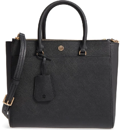 Tory Burch Robinson Double-zip Leather Tote Black In Black