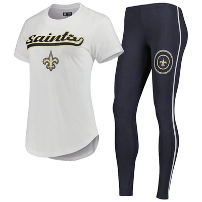 Concepts Sport Women's  White, Charcoal New Orleans Saints Sonata T-shirt And Leggings Sleep Set In White,charcoal