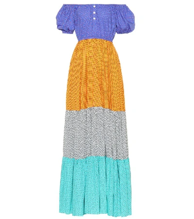 Caroline Constas Bardot Off-the-shoulder Printed Cotton-blend Maxi Dress In Multi