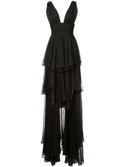 Caroline Constas Paros Tiered Ruffle Maxi Dress In Black