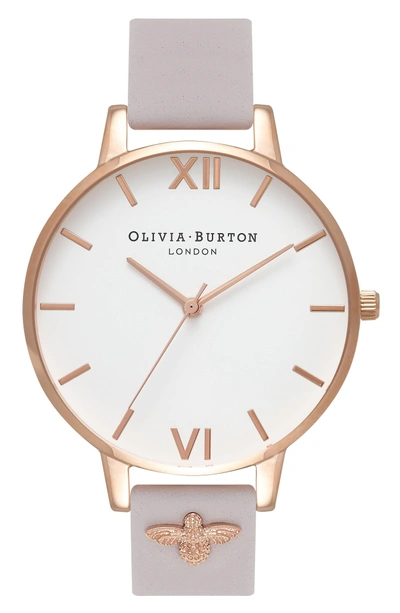 Olivia Burton 3d Bee Leather Strap Watch, 38mm In Blush/ White/ Rose Gold