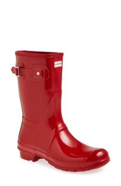 Hunter 'original Short' Gloss Rain Boot In Military Red Gloss