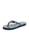 Tory Burch Printed Thin Flip Flops In Iris Garden