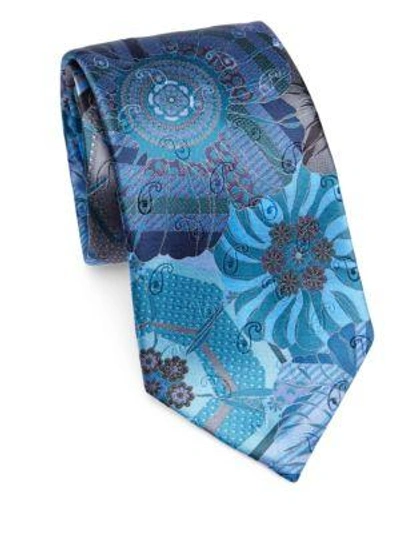 Ermenegildo Zegna Exploded Floral Quindici Silk Tie In Blue