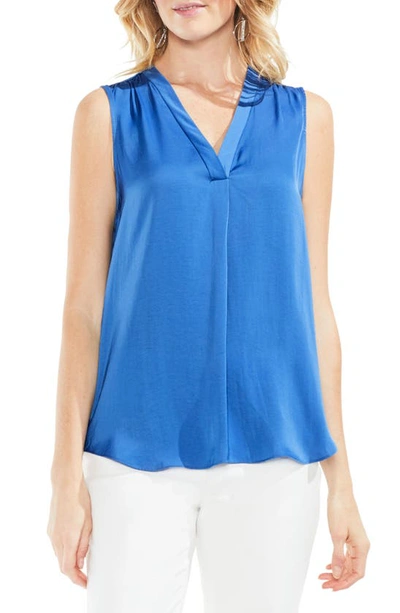 Vince Camuto Sleeveless V-neck Rumple Blouse In Blue Aura