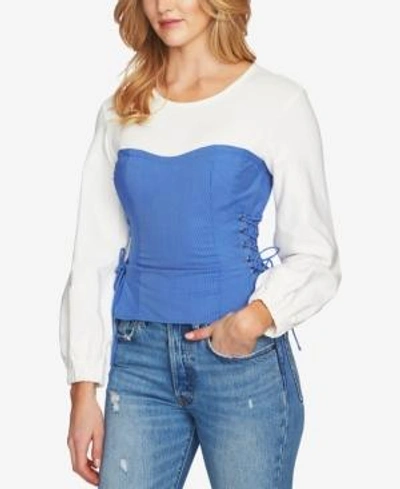 1.state Colorblocked Lace-up Top In Blue Bonnet
