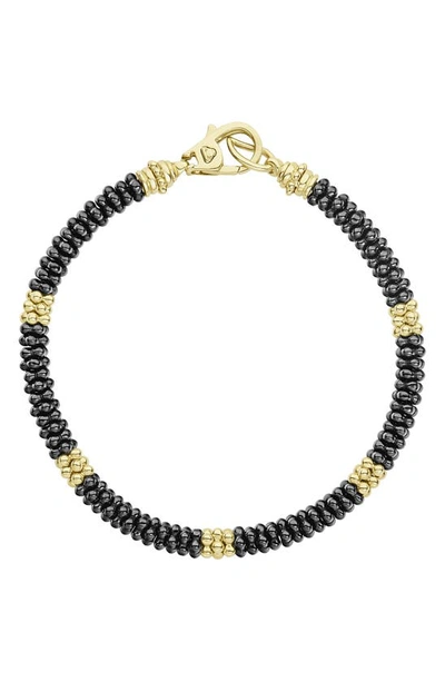 Lagos Gold & Black Caviar Collection 18k Gold & Ceramic Five Station Bracelet In Black/gold
