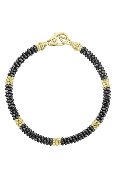Lagos Gold & Black Caviar Collection 18k Gold & Ceramic Five Station Bracelet