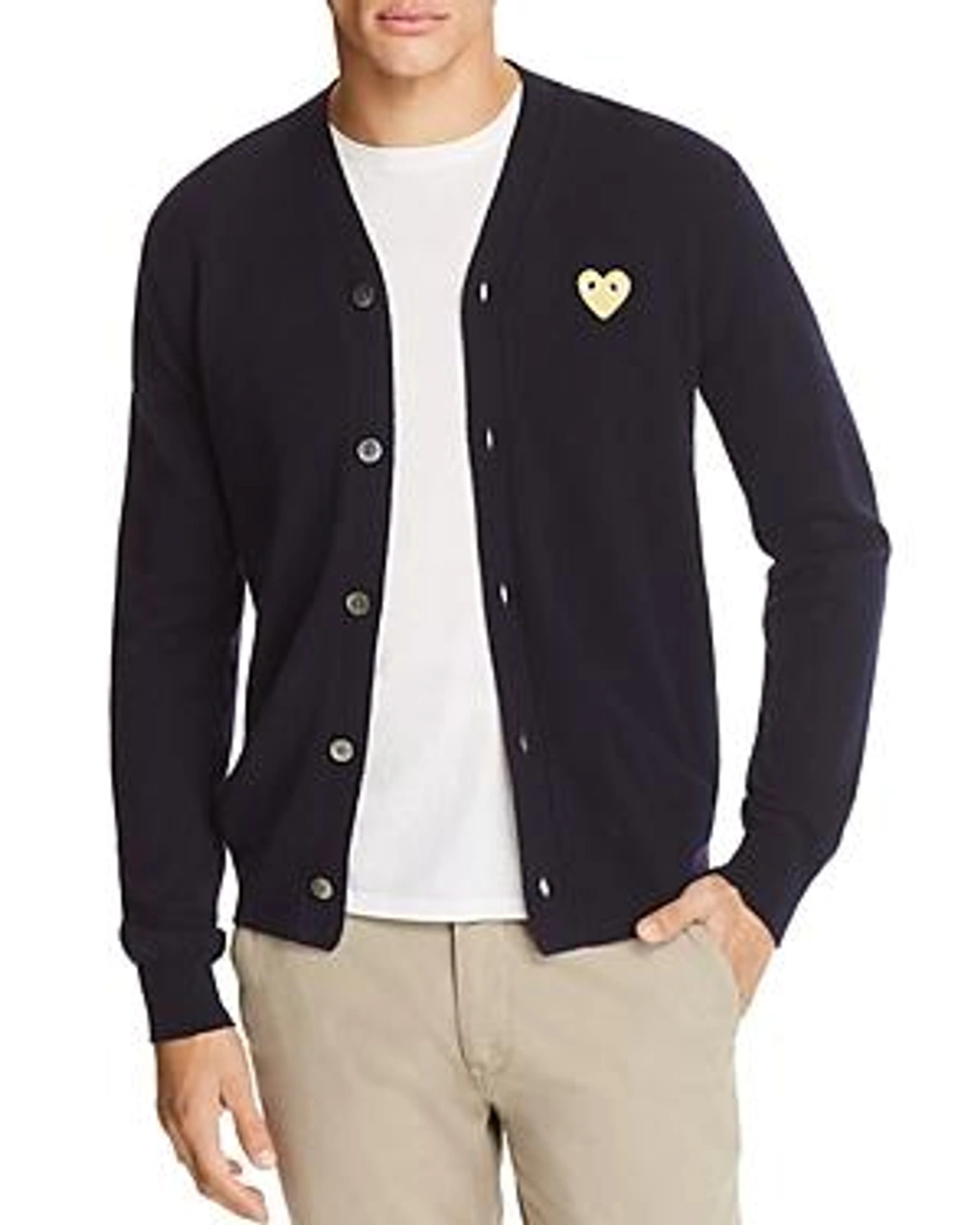 Comme Des Garçons Play Gold Heart Cardigan Sweater In Navy | ModeSens
