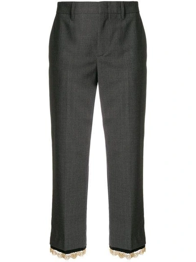 Prada Embellished Hems Trousers In Grey