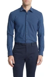 Hugo Boss Roan Slim Fit Geo Stretch Nylon Button-up Shirt In Dark Blue