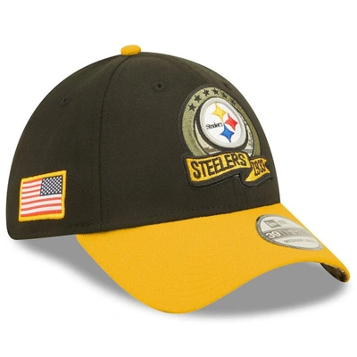 New Era Men's  Black, Yellow Pittsburgh Steelers 2022 Salute To Service 39thirty Flex Hat In Black,yellow