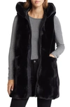 Via Spiga Zip Front Faux Fur Hooded Vest In Black