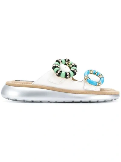 Marc Jacobs Sage Embellished Leather Slides In Ivory