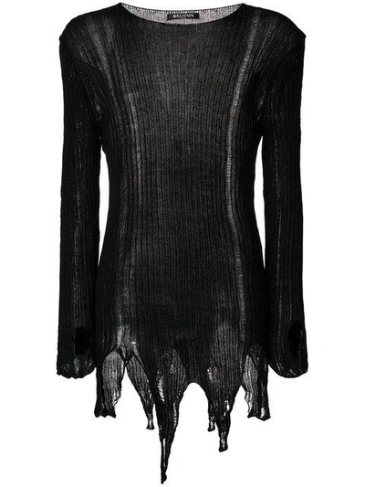 Balmain Black Distressed Knit Sweater In 176 Black