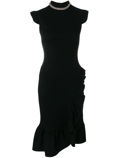 Christopher Kane Chain Detail Frill Midi Dress In Black