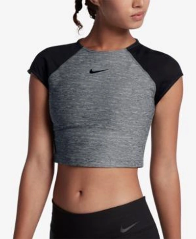 Nike Pro Dri-fit Colorblocked Cropped Top In Carbon Heather