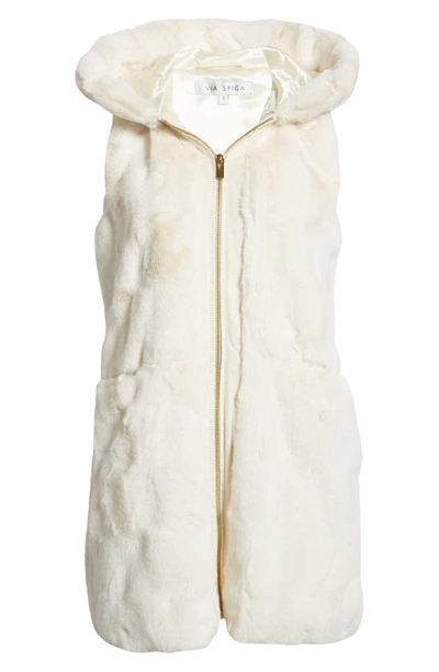Via Spiga Zip Front Faux Fur Hooded Vest In Cream