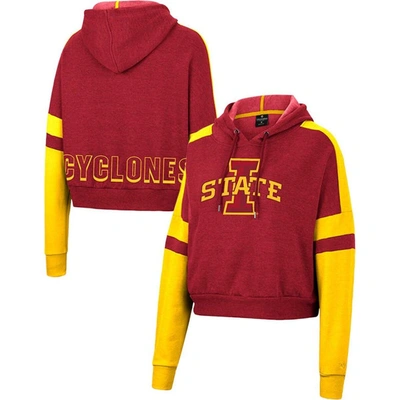Colosseum Cardinal Iowa State Cyclones Throwback Stripe Arch Logo Cropped Pullover Hoodie