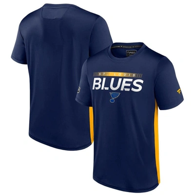 Fanatics Men's  Branded Navy, Gold St. Louis Blues Authentic Pro Rink Tech T-shirt In Navy,gold