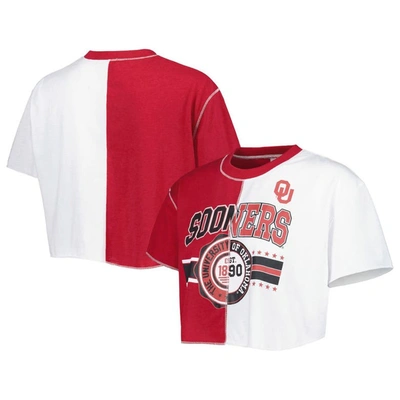 Zoozatz Women's  Crimson, White Oklahoma Sooners Colorblock Cropped T-shirt In Crimson,white