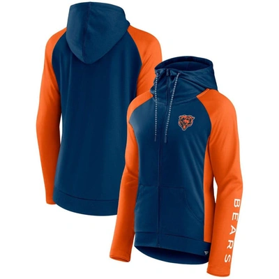 Fanatics Branded Navy/orange Chicago Bears End Around Lightweight Raglan Full-zip Hoodie Jacket In Navy,orange