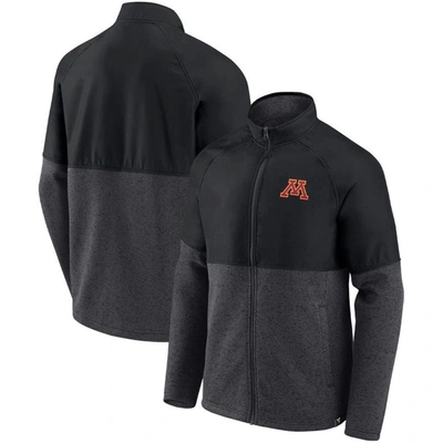 Fanatics Branded Black/heathered Charcoal Minnesota Golden Gophers Durable Raglan Full-zip Jacket