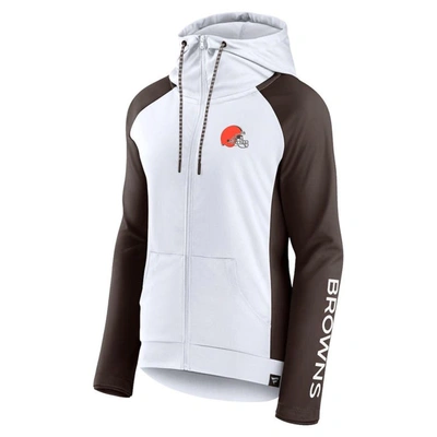 Fanatics Branded White/brown Cleveland Browns End Around Lightweight Raglan Full-zip Hoodie Jacket In White,brown