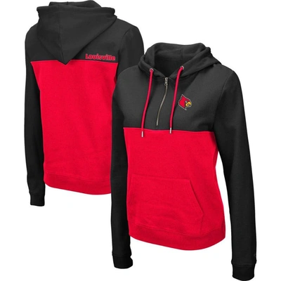 Colosseum Women's  Black, Red Louisville Cardinals Aidan Lightweight Quarter-zip Hoodie In Black,red