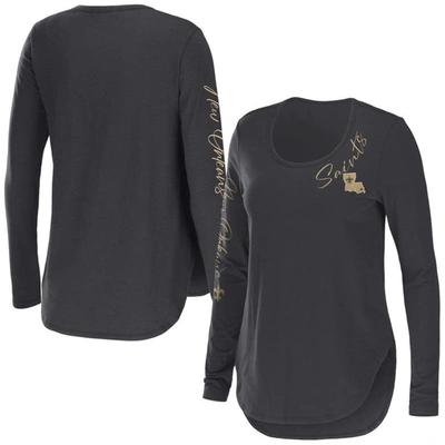 Wear By Erin Andrews Charcoal New Orleans Saints Team Scoop Neck T-shirt In Black