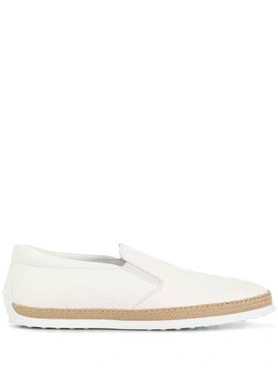 Tod's Raffia-trim Leather Skate Shoes In White