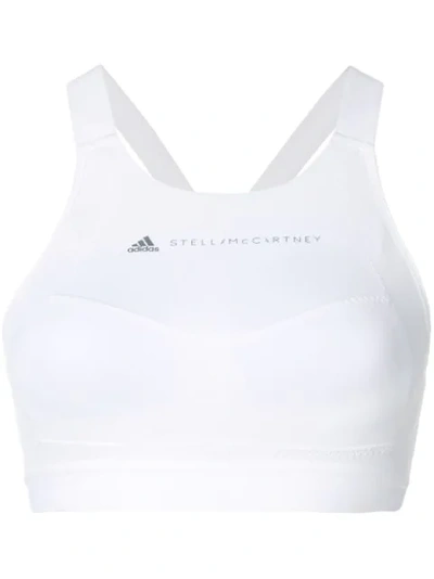Adidas By Stella Mccartney Essentials Mesh-paneled Climalite Stretch Sports Bra In White