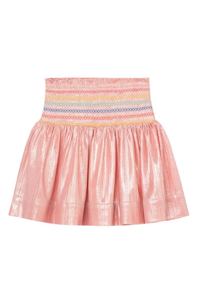 Peek Aren't You Curious Kids' Shiny Faille Smocked Skirt In Coral