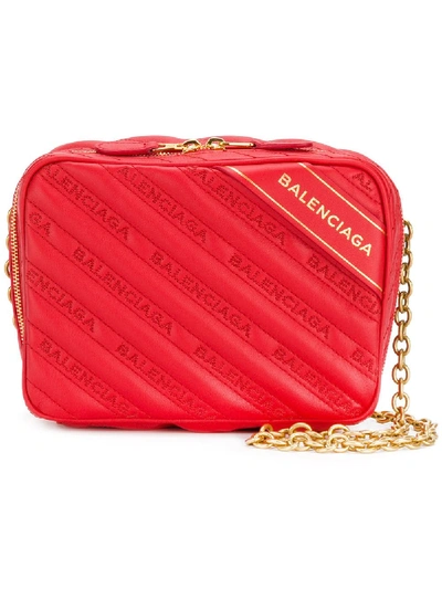 Balenciaga Blanket Reporter Xs Printed Quilted Leather Shoulder Bag In Red