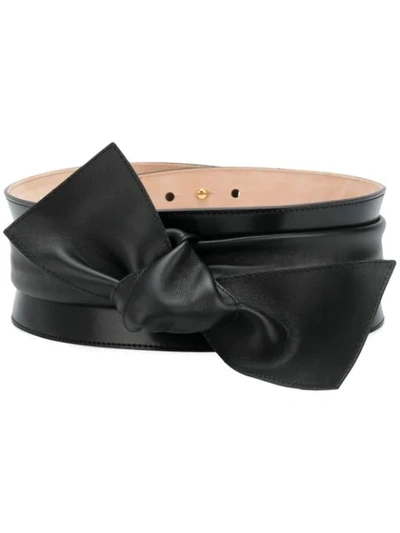 Alexander Mcqueen Wide Bow-embellished Leather Belt In Black