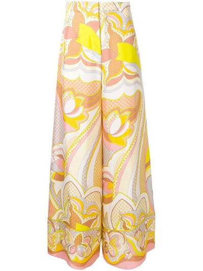 Emilio Pucci Printed Silk Twill Palazzo Trousers In Yellow Print