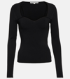 Veronica Beard Gladys Ribbed Sweetheart Sweater In Black
