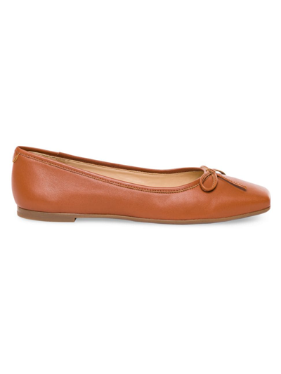 Bernardo Gwynn Leather Bow Ballerina Flats In Luggage