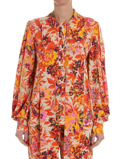 Msgm Floral Print Blouse In Beige
