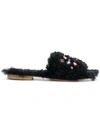 Emanuela Caruso Embellished Fur Slippers In Black
