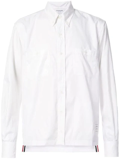 Thom Browne Long Sleeve Button Down Point Collar With Mesh Lining In Ripstop - White