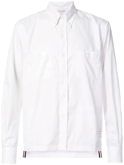 Thom Browne Long Sleeve Button Down Point Collar With Mesh Lining In Ripstop - White In White