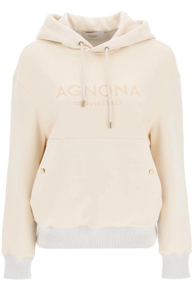 Agnona Logo Hoodie With Cashmere Finishings In Sand (beige)
