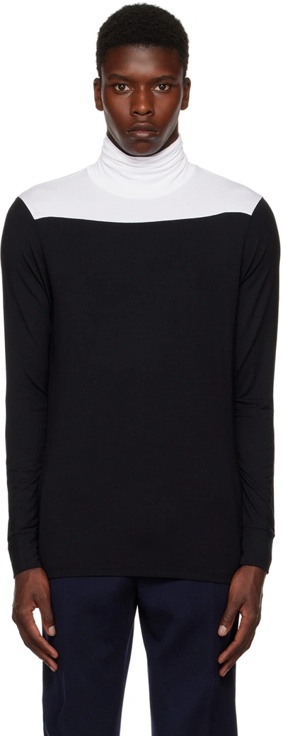 Raf Simons Black & White Bicolor R Embroidery Turtleneck