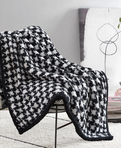 Betsey Johnson Closeout!  Hounds Tooth Throw, 60" X 50", Created For Macy's Bedding In Raven Black