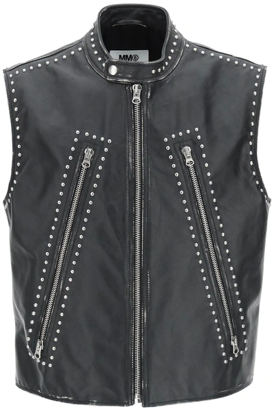 Mm6 Maison Margiela Studded Leather Vest In Black