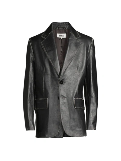 Mm6 Maison Margiela Worn-out Effect Leather Jacket In Black