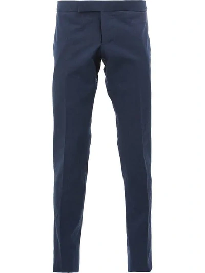 Thom Browne Low Rise Skinny Side Tab Trouser In Salt Shrink Cotton In Blue